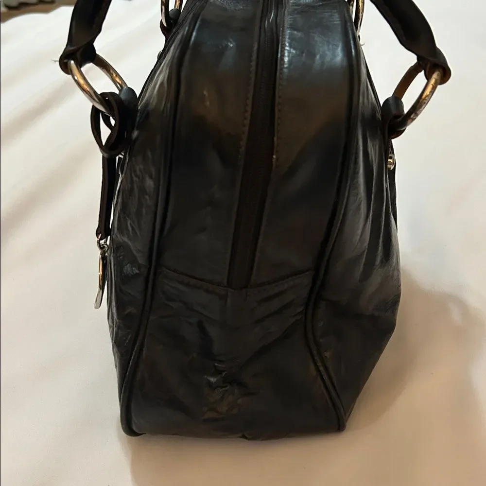 Etienne Aigner patent leather shoulder bag with silver hardware